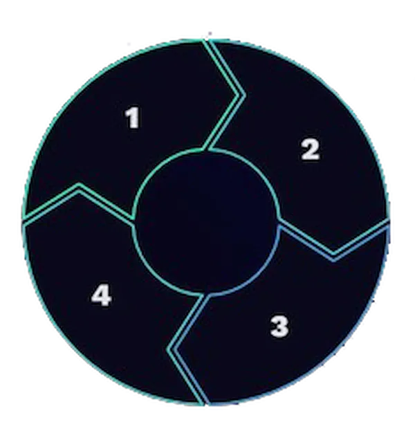 A circular diagram with four steps for digital transformation.